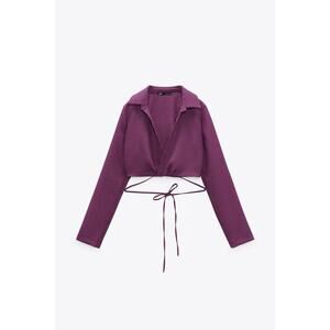 Zara Houndstooth Tie Waist Cropped Top